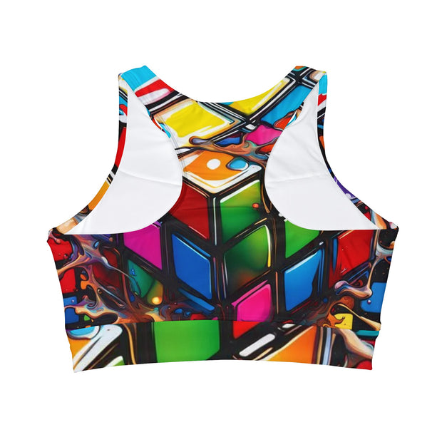 Rubik’s Cube High Neck Crop Bikini Top Swimsuit