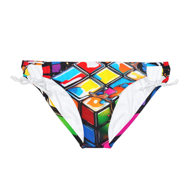 Puzzle Cube Loop Tie Side Bikini Bottom (AOP)