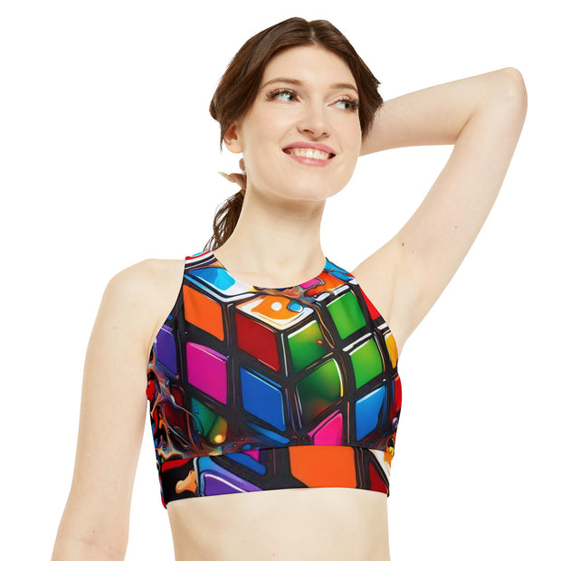 Rubik’s Cube High Neck Crop Bikini Top Swimsuit