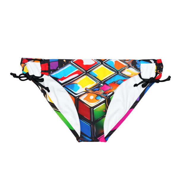 Puzzle Cube Loop Tie Side Bikini Bottom (AOP)