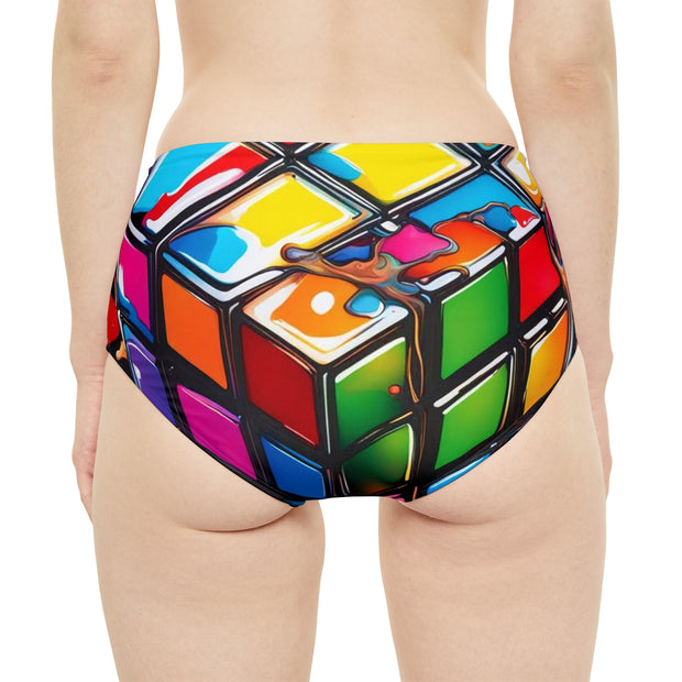 Rubik’s Cube High-Waist Hipster Bikini Bottom Swimsuit