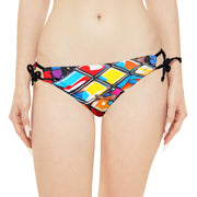 Puzzle Cube Loop Tie Side Bikini Bottom (AOP)