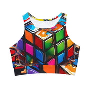 Rubik’s Cube High Neck Crop Bikini Top Swimsuit