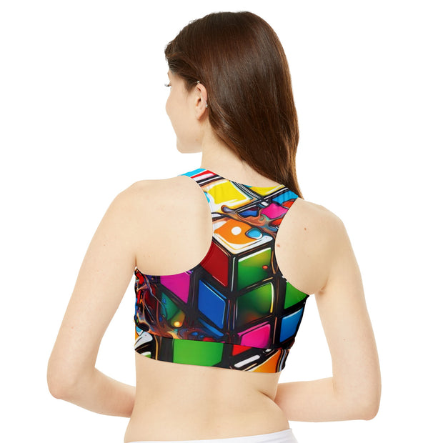 Rubik’s Cube High Neck Crop Bikini Top Swimsuit