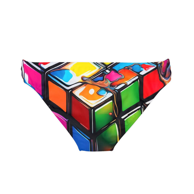 Puzzle Cube Loop Tie Side Bikini Bottom (AOP)