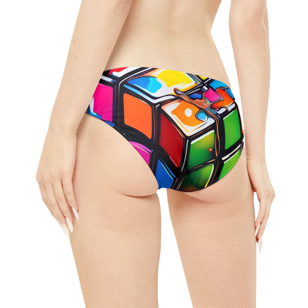 Puzzle Cube Loop Tie Side Bikini Bottom (AOP)