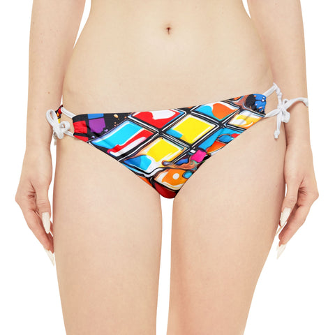 Puzzle Cube Loop Tie Side Bikini Bottom (AOP)